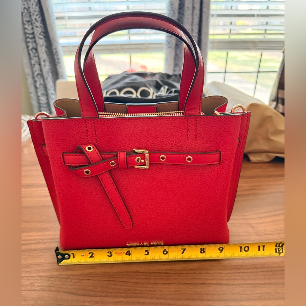 Michael Kors Bright Red Leather Satchel with Gold Hardware - Picture 2 of 16